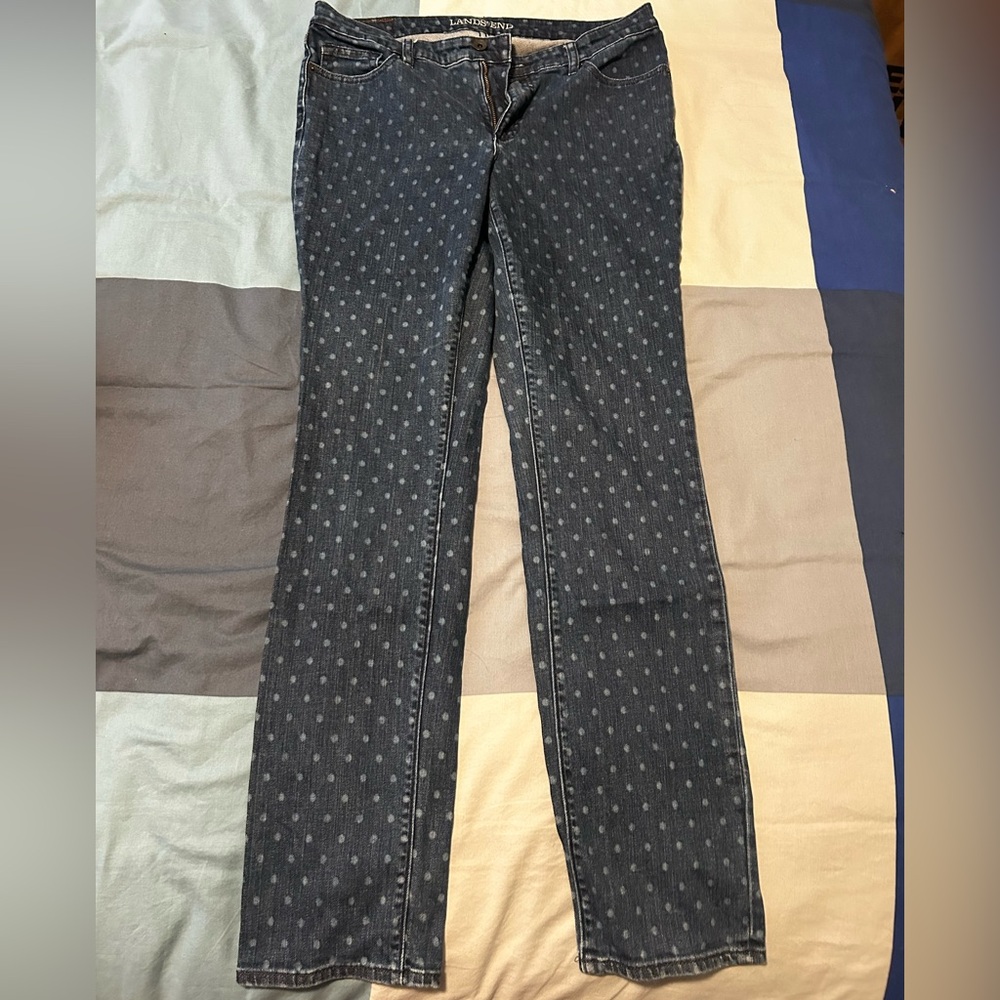 Lands’ End Dark Wash Polka Dot Skinny Jeans